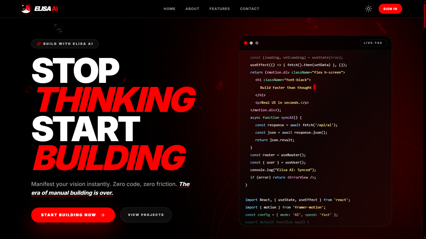Elisa AI — AI-powered no-code app builder interface, built by H&U Solutions