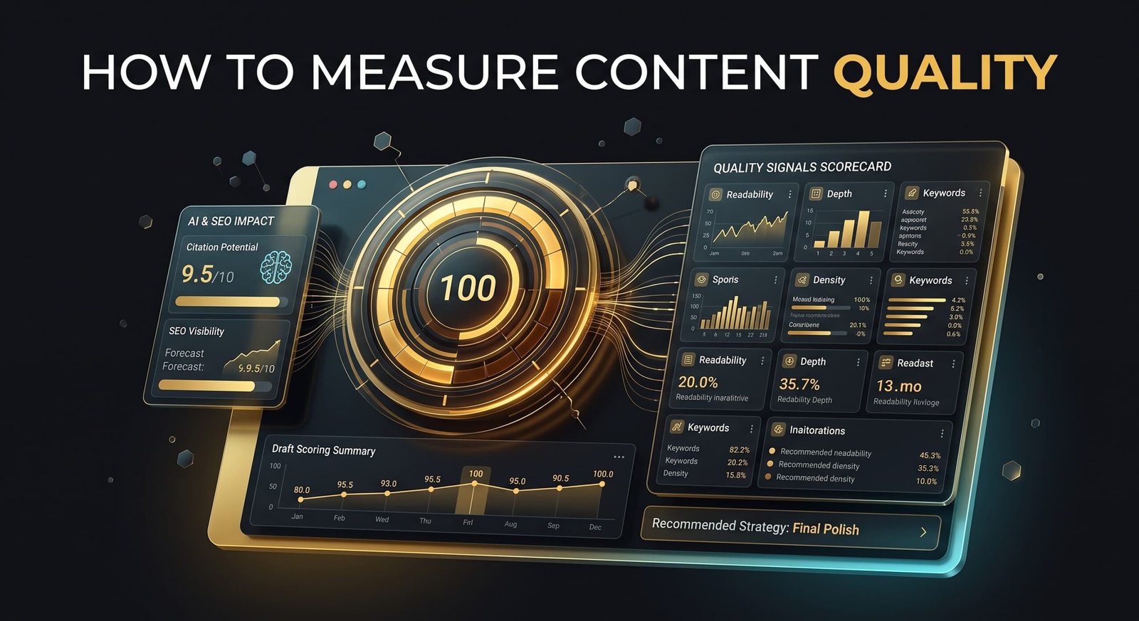 How to measure content quality — nine signals scored on a dashboard