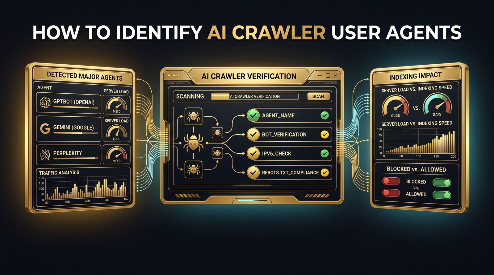 AI crawler user agents visiting a website: GPTBot, ClaudeBot, PerplexityBot